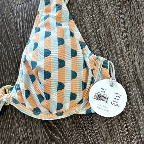NWT B Swim Sahara Lurex Wyatt Bikini Set Geometric Print Top Large Bottom Medium - Picture 4 of 16